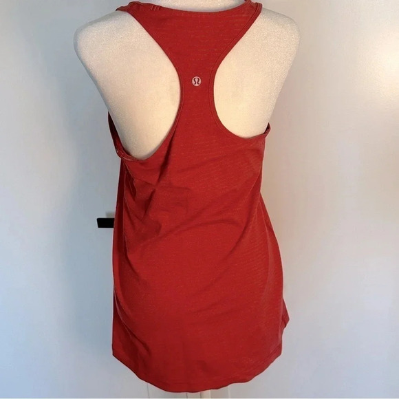 lululemon racerback tank red and grey size large 10 12 fitted long stripe - Picture 2 of 7